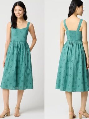 J.Crew Eyelet Midi Dress Green 10P Petite NWT Cotton Summer Wedding